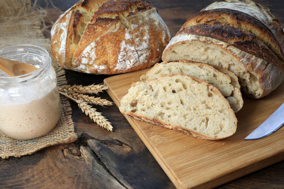 Fresh artisan sourdough loaf with crispy crust